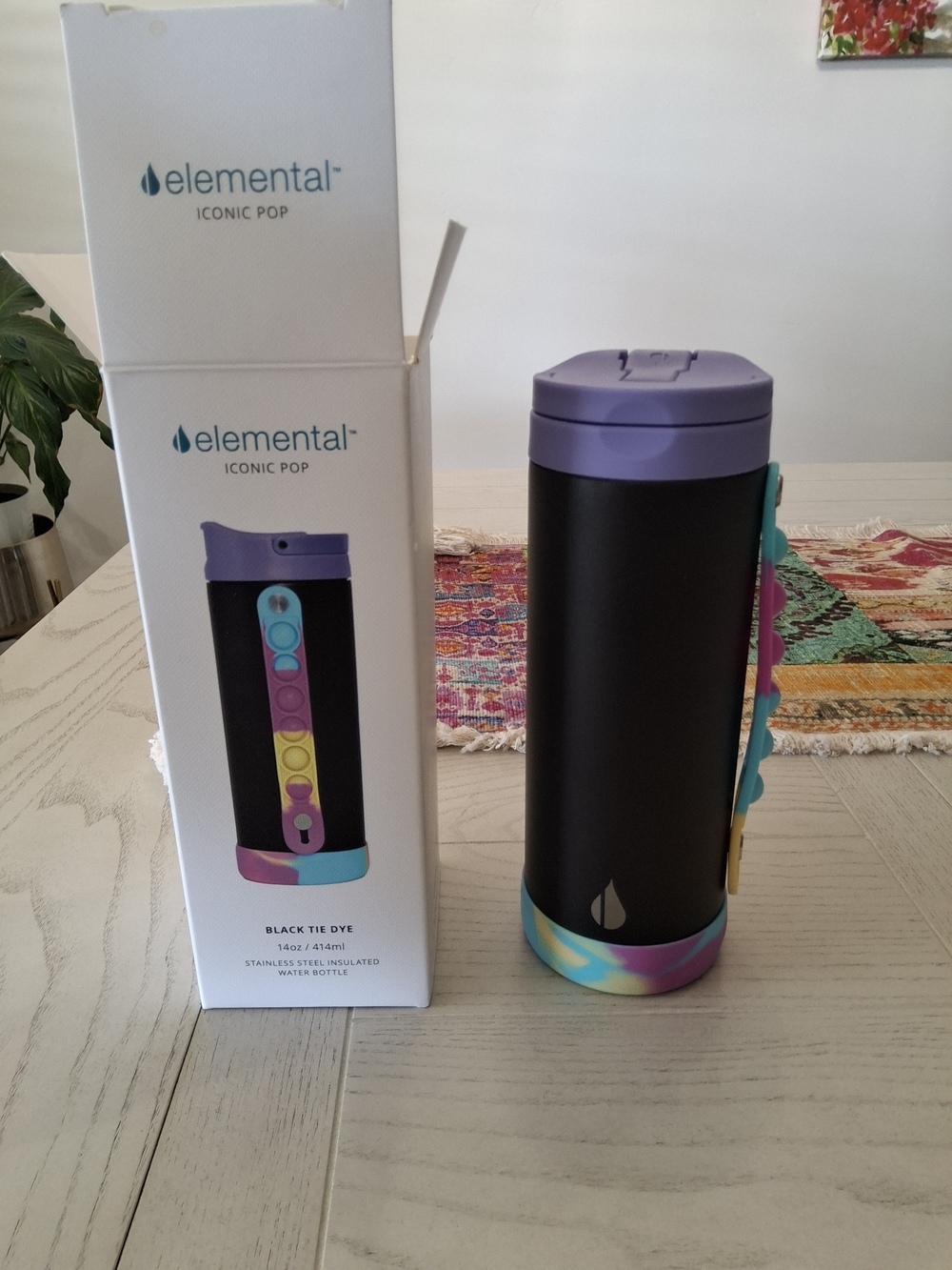 Elemental Black Tie Dye Stainless Steel Water Bottle